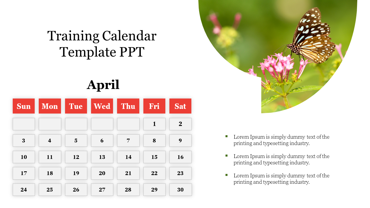 Training Calendar Template PPT